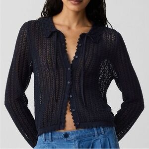 GAP x Doen Navy Linen Crochet Cardigan